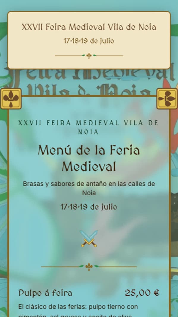 La carta de La Parrilla de Champi en modo Feira Medieval, en un móvil